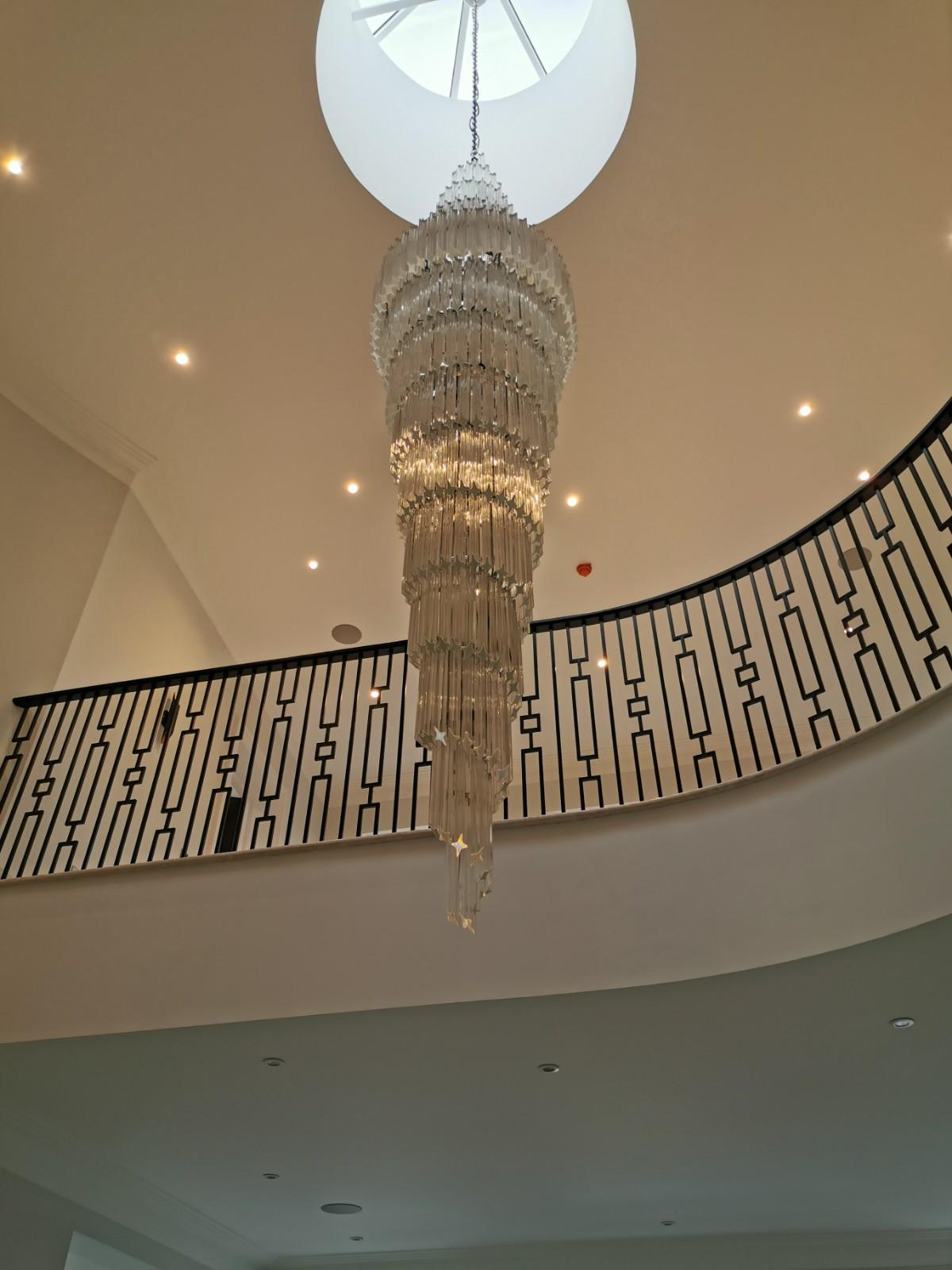 Tall Glass Prism Hallway Chandelier In Custom Sizes