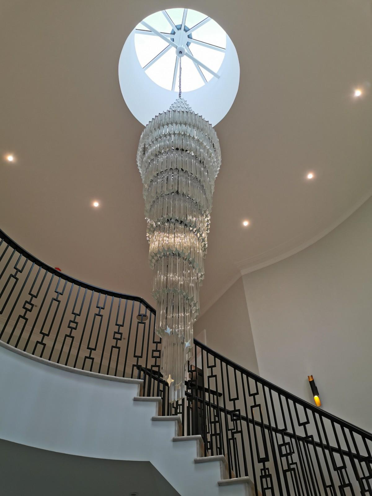 Tall Glass Prism Hallway Chandelier In Custom Sizes