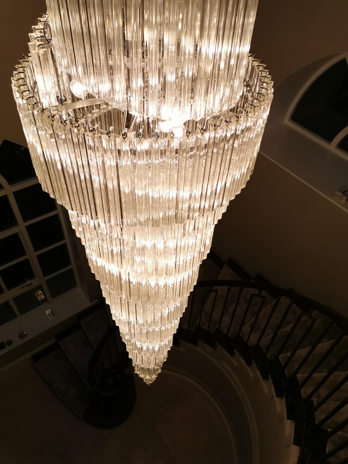 Tall Glass Prism Hallway Chandelier In Custom Sizes