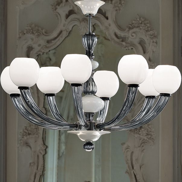 Handmade Fine Italian Chandelier Ceiling Pendant Lamp With Twelve Shades And Murano Glass