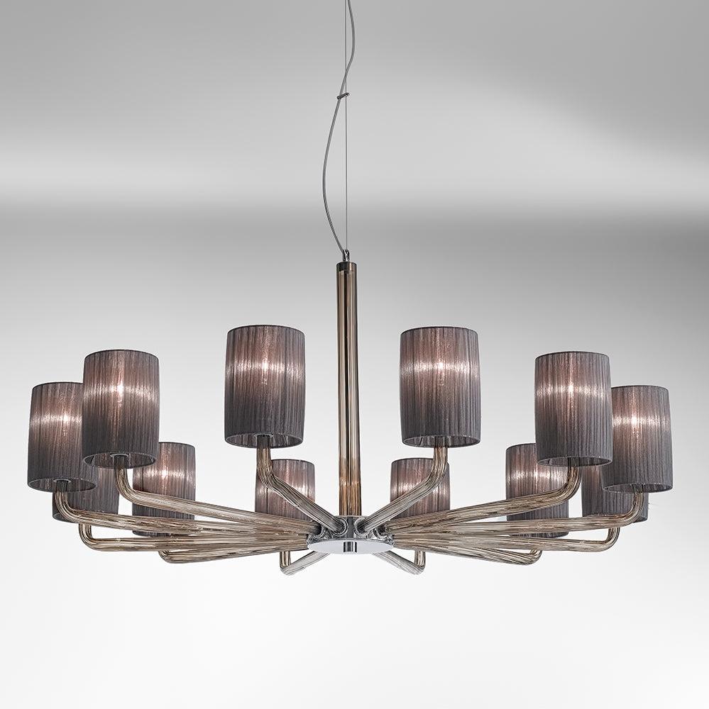 Hand-Blown Classic Fine Italian Chandelier With Twelve Shades And Murano Glass