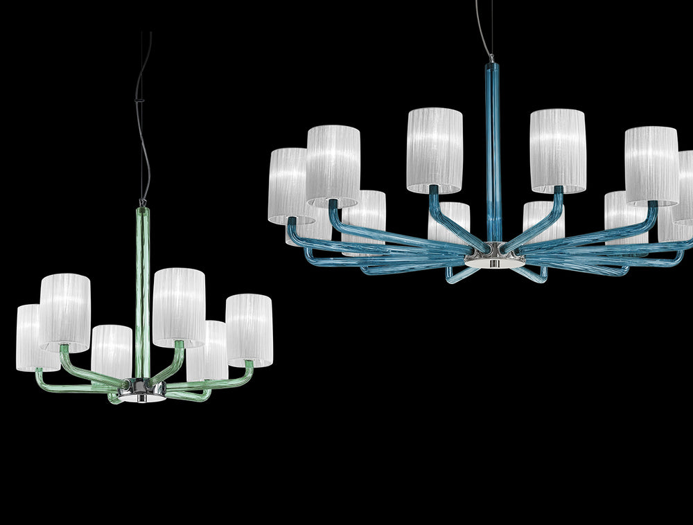 Hand-Blown Classic Fine Italian Chandelier with six shades and Murano glass