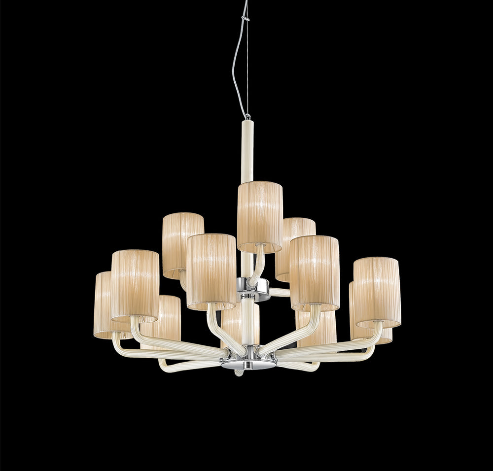 Hand-Blown Classic Fine Italian Two-Tier Chandelier With Twelve Shades And Murano Glass