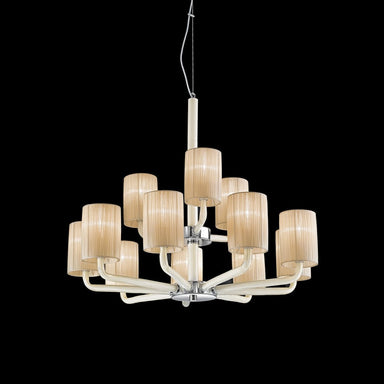 Hand-Blown Classic Fine Italian Two-Tier Chandelier With Twelve Shades And Murano Glass