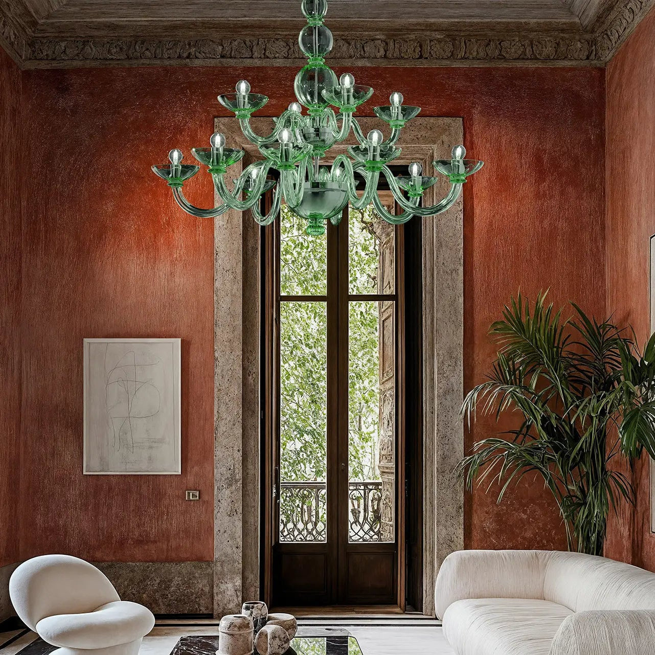 Handcrafted Luxurious Two-Tier Venetian Chandelier