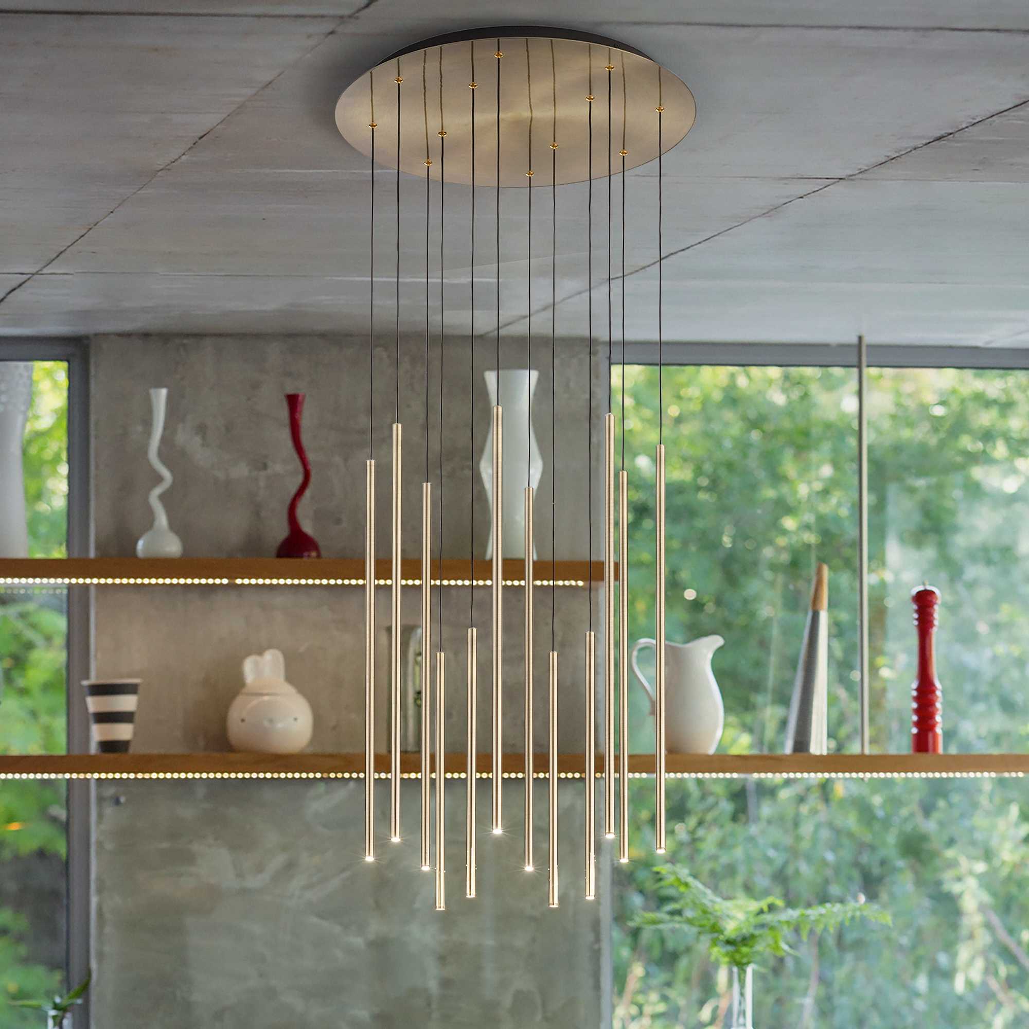 Contemporary Plated Metal Tube Ceiling Pendant