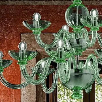 Handcrafted Contemporary Fine Italian Ceiling Pendant Chandelier With Five Shades And Murano Glass