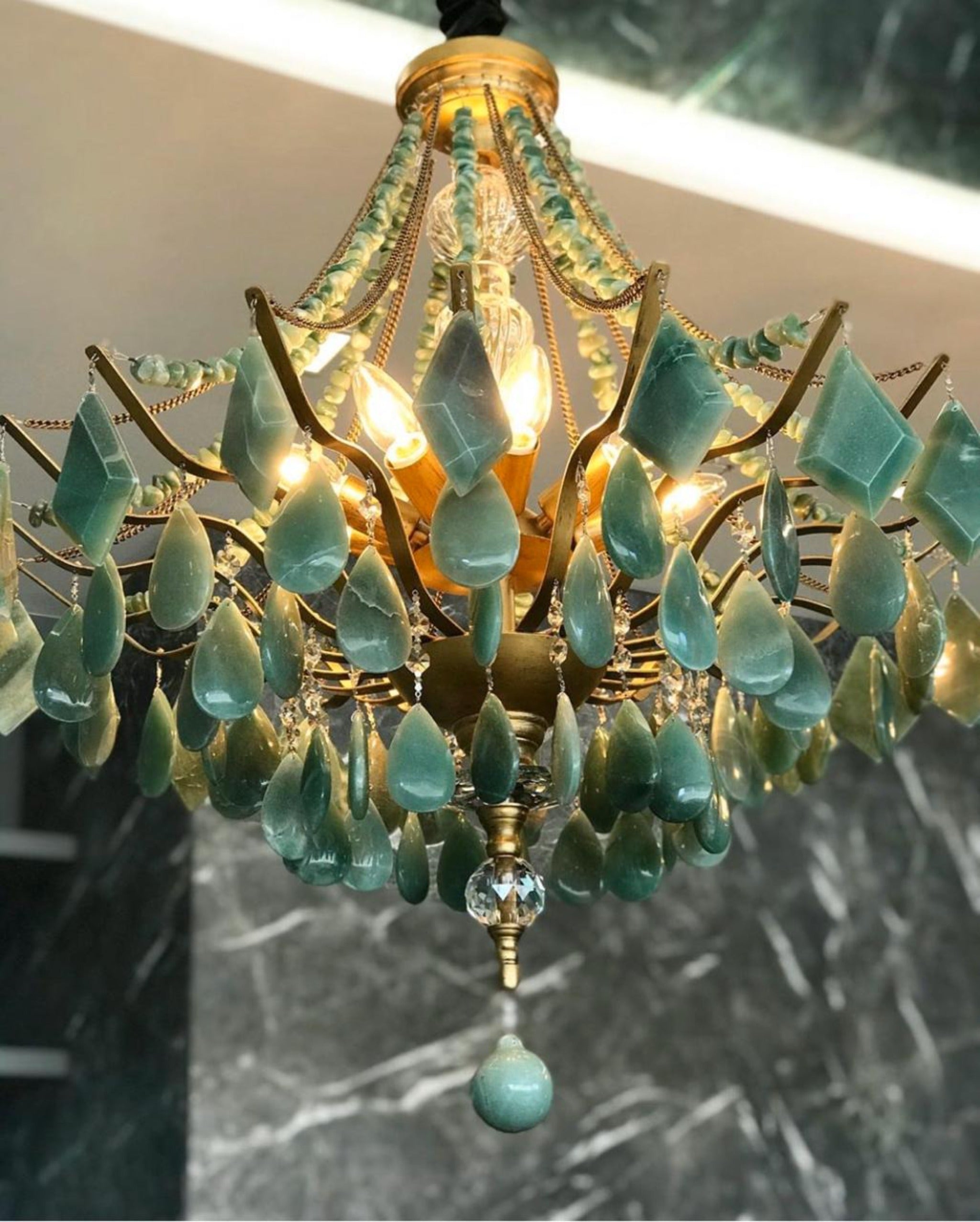 Modern Agate & And Crystal Chandelier In Three Custom Colours