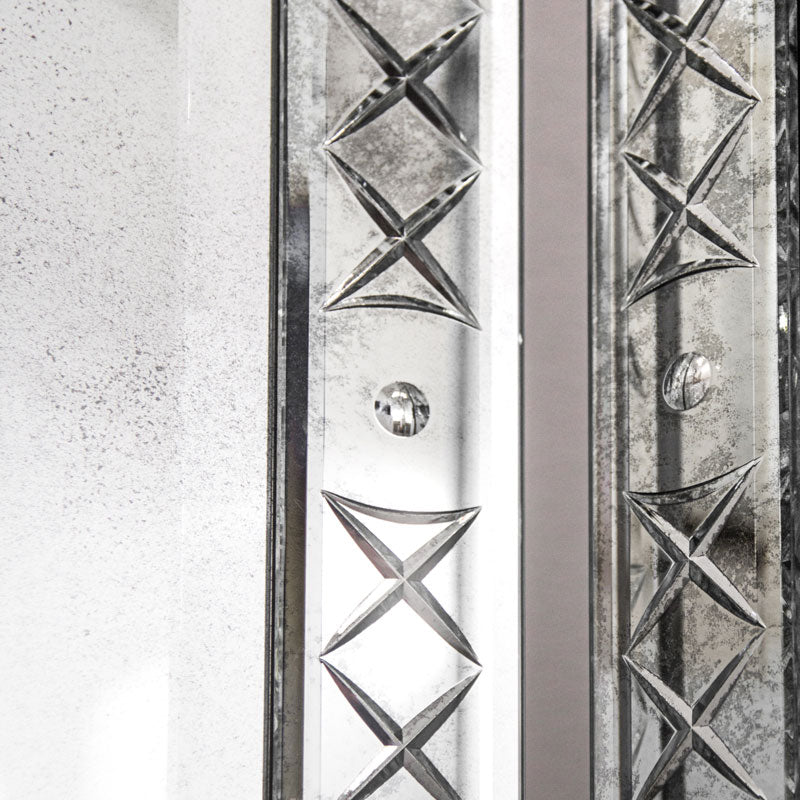 Decorative glass panel with star patterns on a textured white background