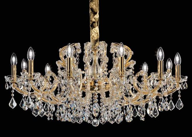 12 Light Gold Plated Crystal Glass Chandelier