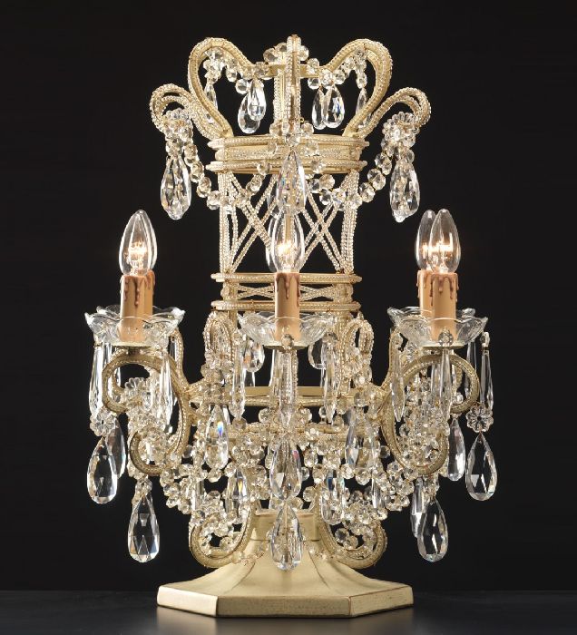 Bohemian crystal table light with ivory frame