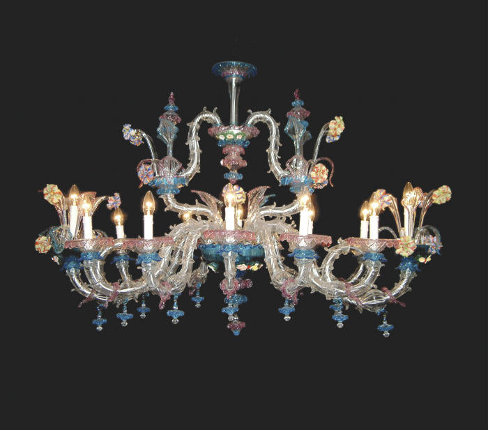 Pink and blue Murano flower Chandelier