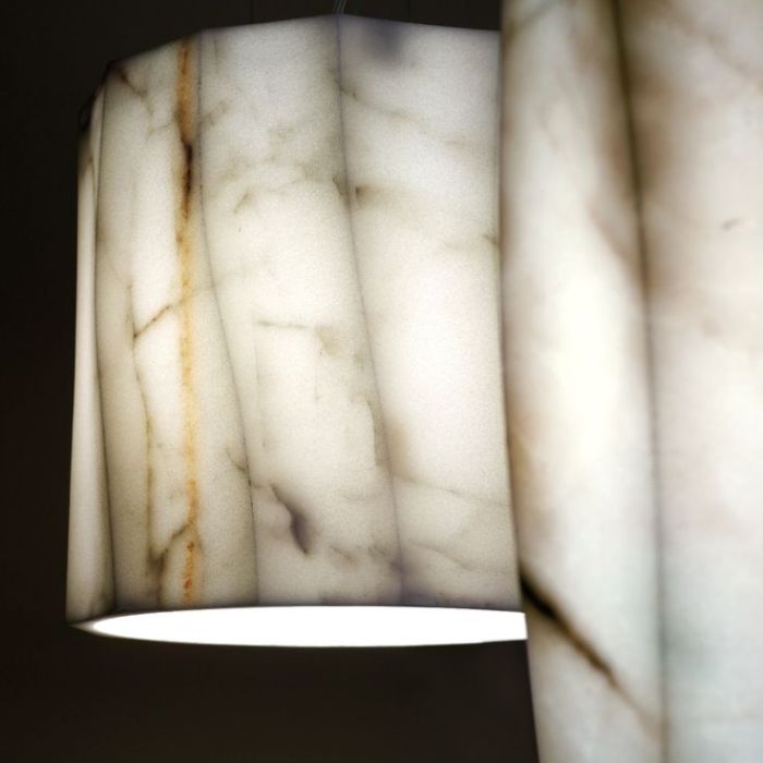 White and grey Calacatta marble cylinder pendant