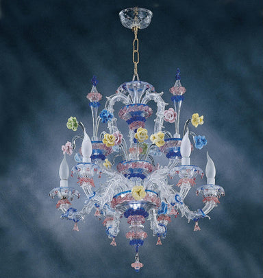 Rezzonico blue and clear Murano glass 6 light chandelier