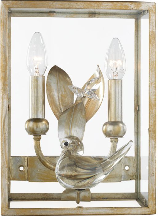 Gold & Silver Framed Glass Wall Light with Murano Glass Bird