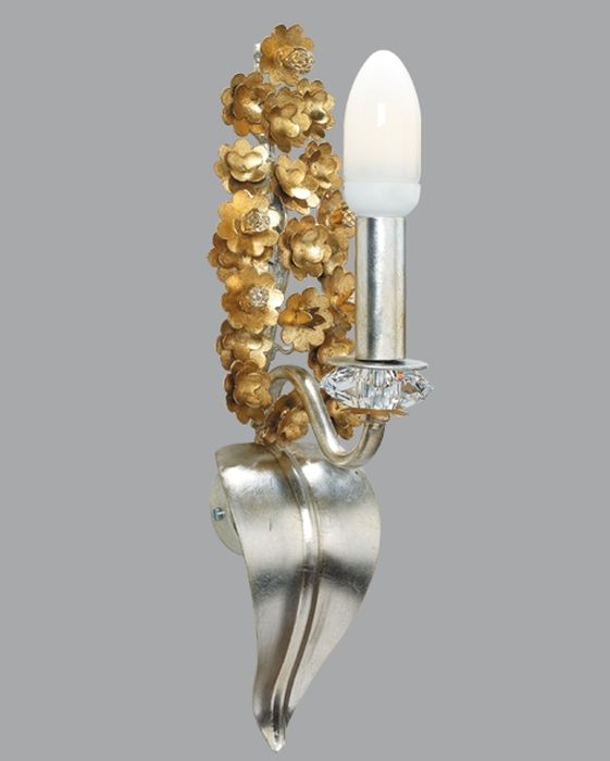 Silver Leaf & Gold Flowers Metal Light with Swarovski Elements