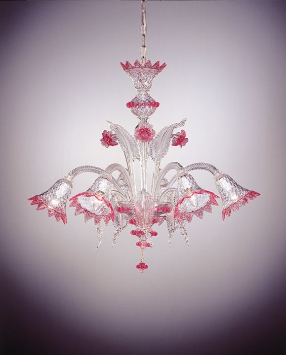 Murano glass chandelier with rose pink trim