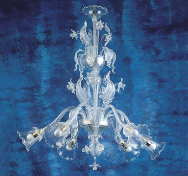 Classic transparent Murano glass 6 arm chandelier