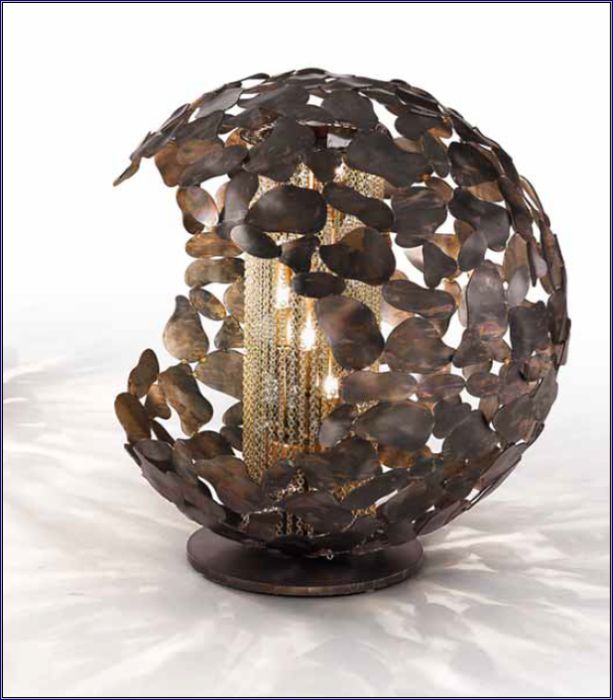 Italian steel globe table lamp with gold or silver chains