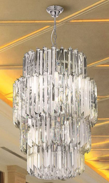 Lead crystal prism chandelier with gold or chrome frame