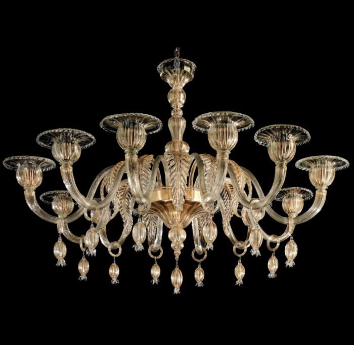 Luxury clear Murano glass chandelier infused with gold