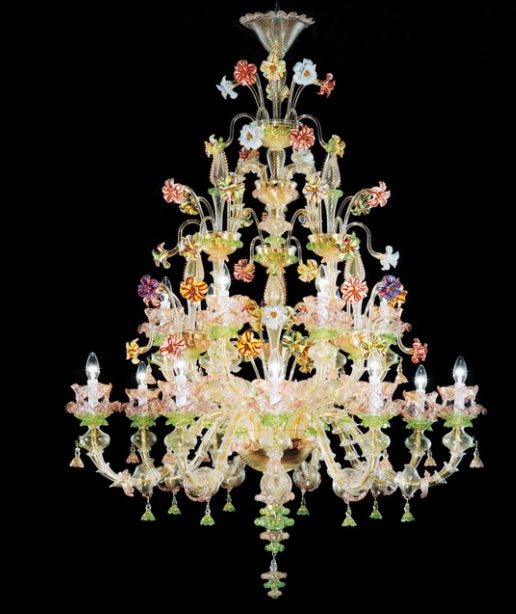 Multicoloured Murano glass chandelier in the Rezzonico style