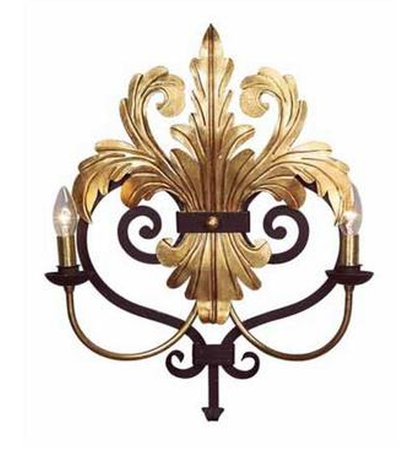 Art Deco Metal Double Lamp Sconce Finished in Gold and Black