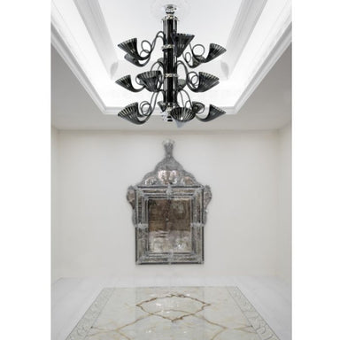 Gorgeous 3 Tier Black Murano Glass Chandelier With Chrome Frame