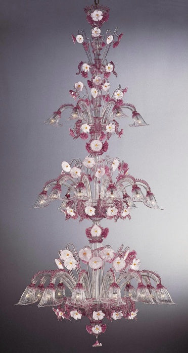 Large pink and white Murano crystal chandelier