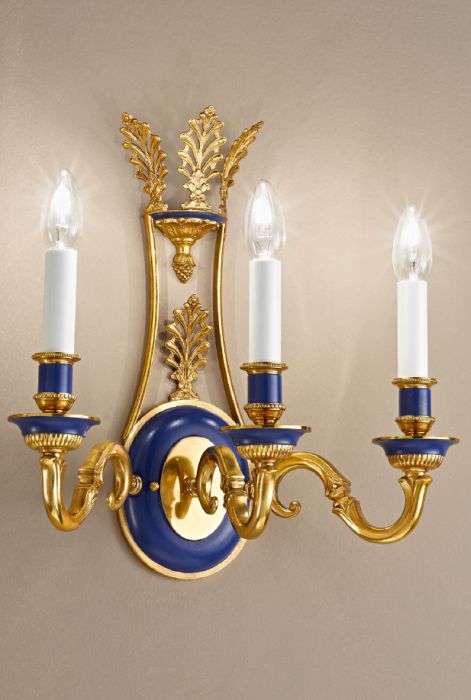 Antique French Gold and Blue Wall Light