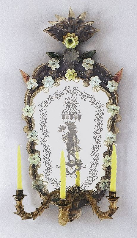 Decorative baroque style Venetian mirror with candle holders