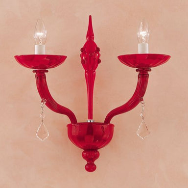 Red Murano Glass Wall Light With Crystal Drops