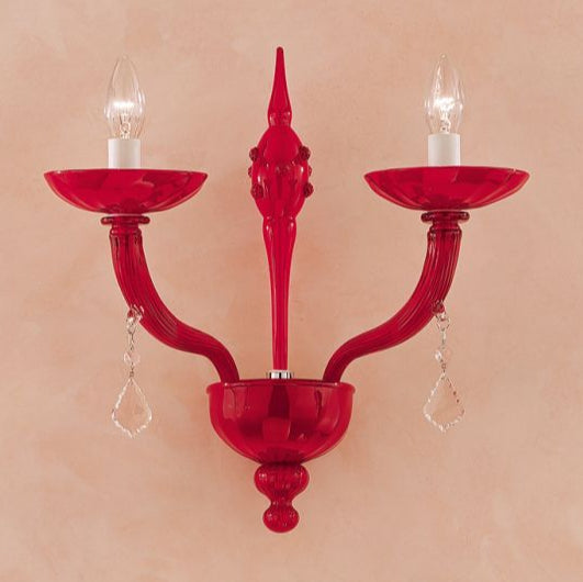 Red Murano Glass Wall Light with crystal drops