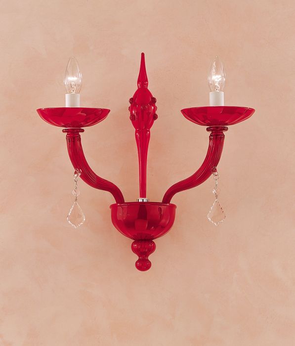 Red Murano Glass Wall Light with crystal drops