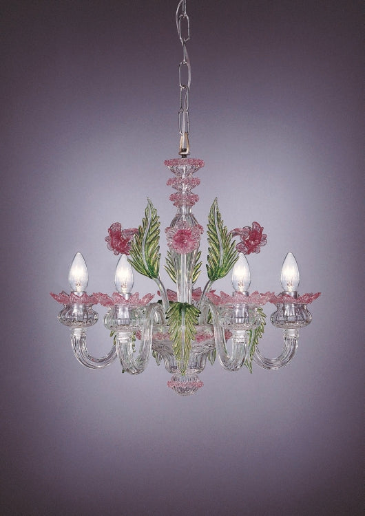 Petite Five Light Pink And Green Murano Glass Chandelier