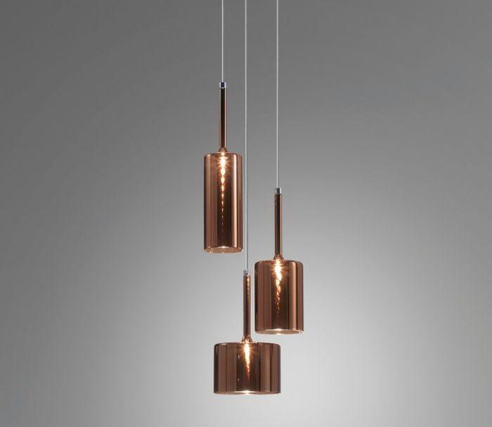 Crystal, red, grey and bronze Spillray triple cluster light from Axo Light