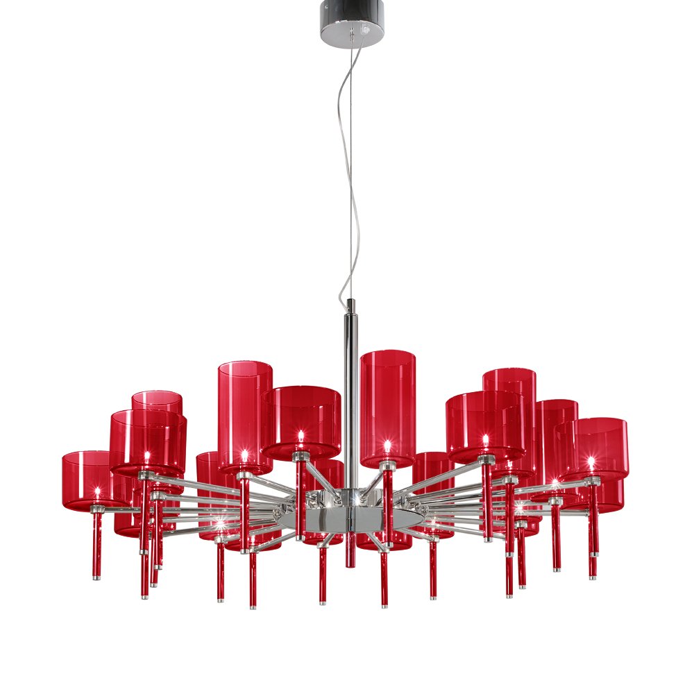 Round grey, red and crystal SP20 chandelier from Axo Light