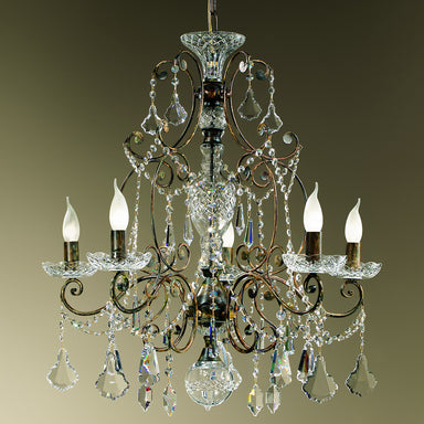 Fine 5 light crystal chandelier with cut crystal pendants