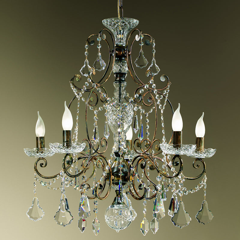 Fine 5 light crystal chandelier with cut crystal pendants