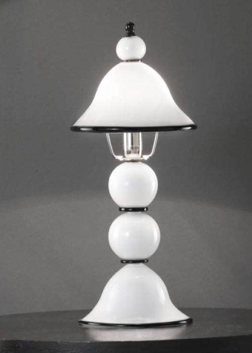 White art deco Murano glass lamp with colour options with black