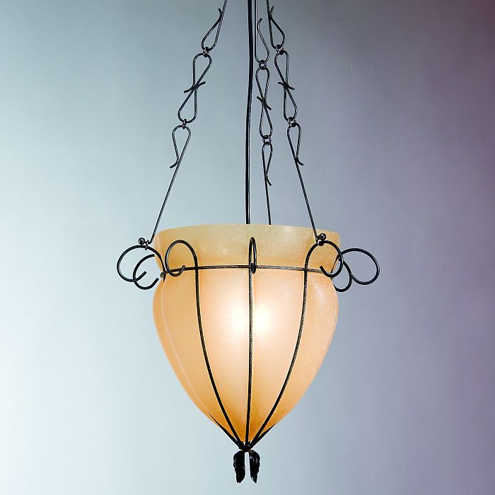 Amber Murano glass ceiling light with 'scavo glass' finish