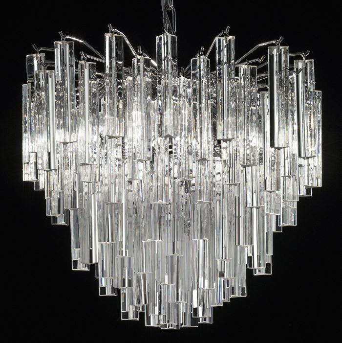 Custom chandelier with Murano glass triedri prisms