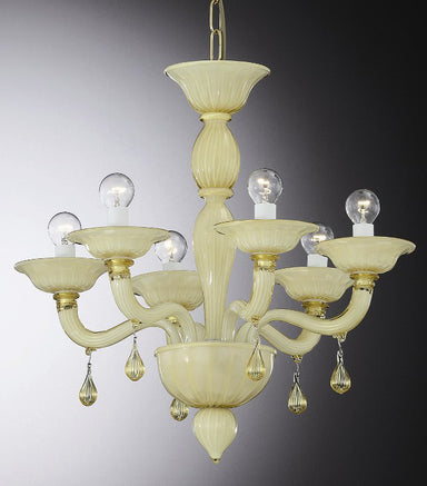 White and amber 6 light chandelier