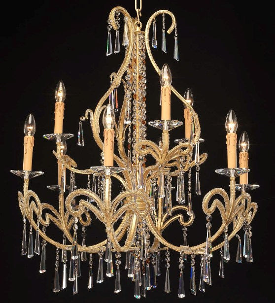 Artisan-crafted 9 light gold Italian chandelier