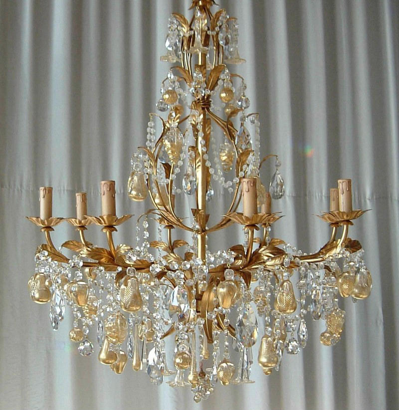 Venetian 8 light gold & white fruit chandelier