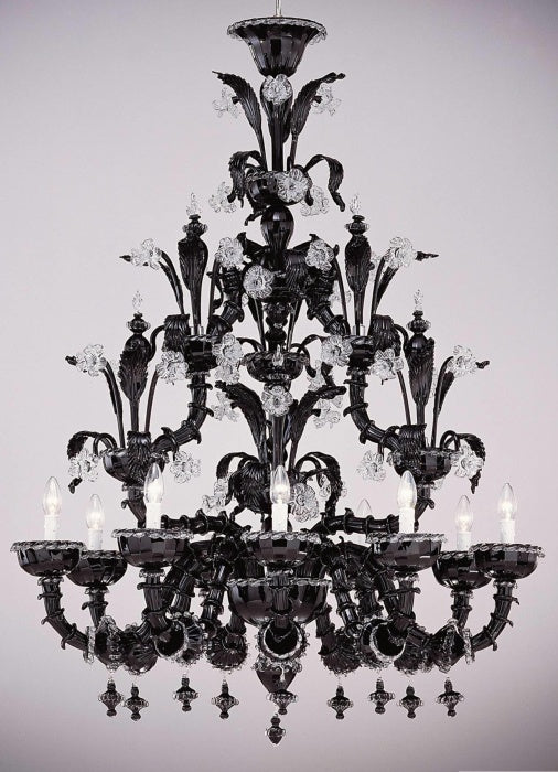 Black Murano glass and crystal chandelier