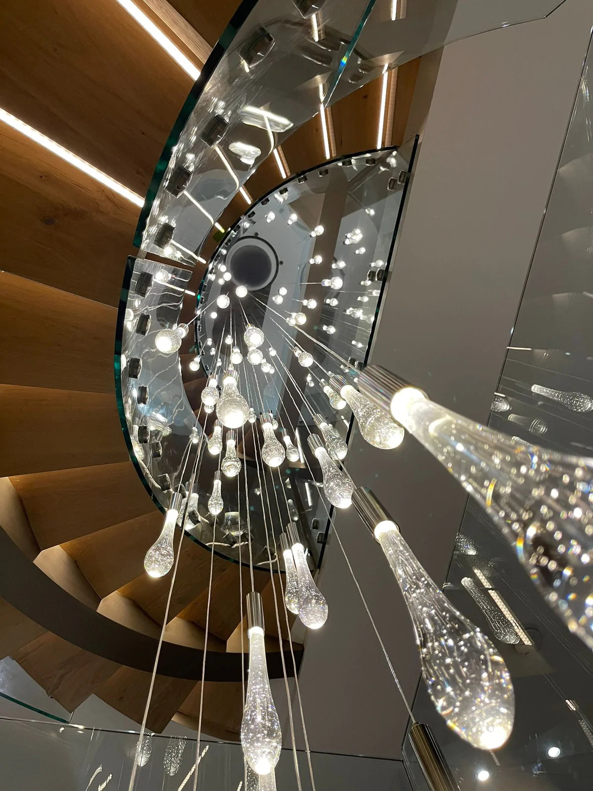 Glass Spiral Horn Soda Bubble Effect Hanging Lights Stairwell Chandelier In Various Custom Sizes & Styles