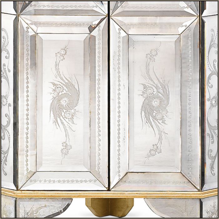 Tall Venetian glass mirror display cabinet