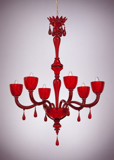 Red Venetian Style Chandelier With 6 Lights