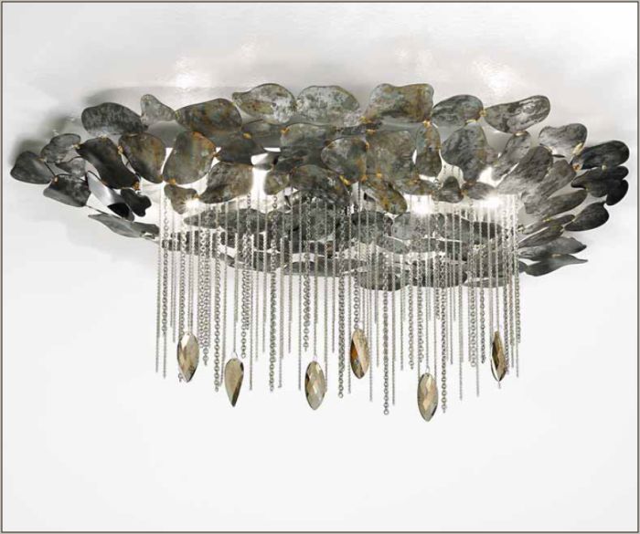 Silver or brown steel flush ceiling light from Italy